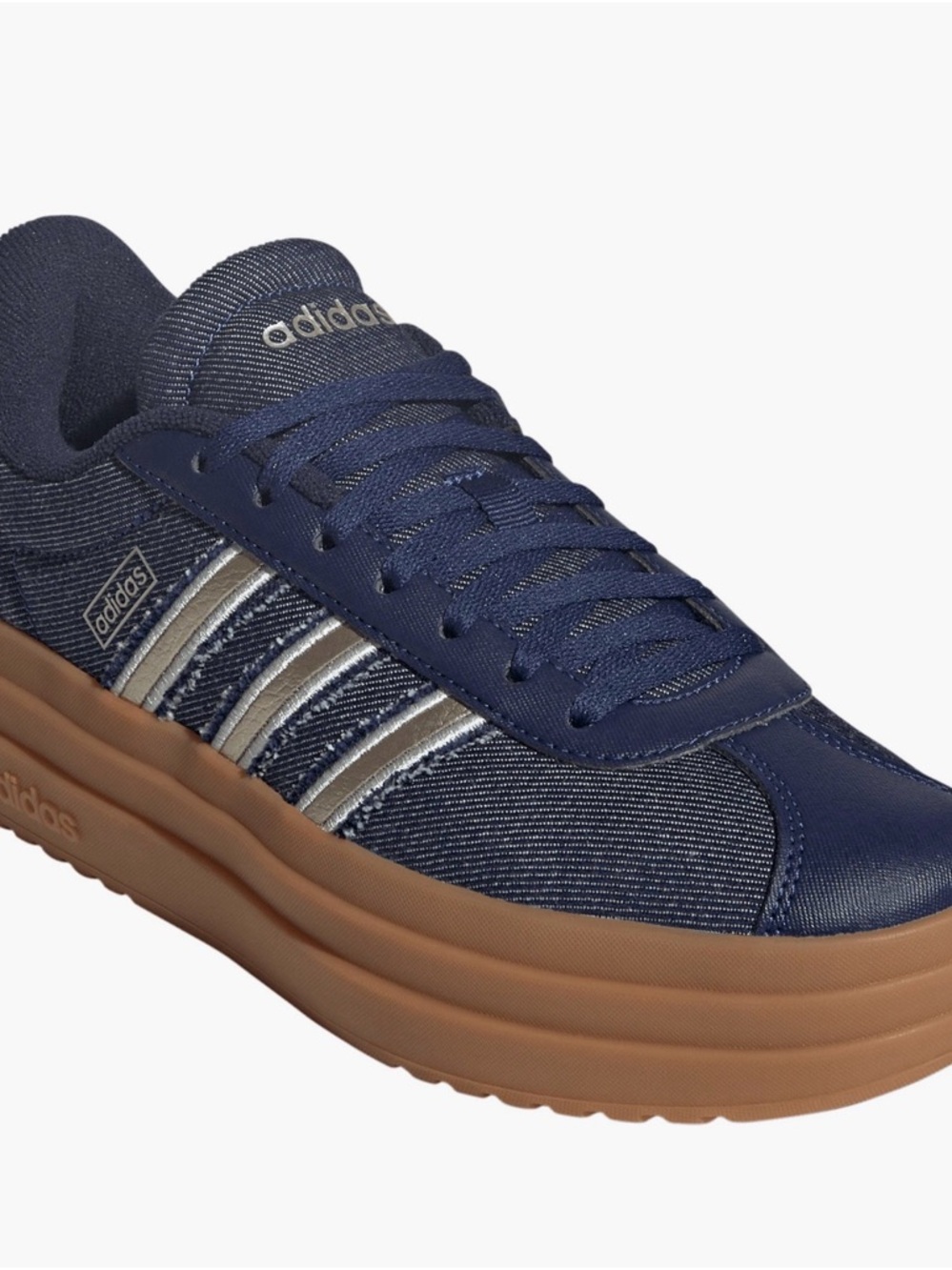 adidas VL COURT BOLD denim Blue Sneakers with Silver Stripes and Gum Sole